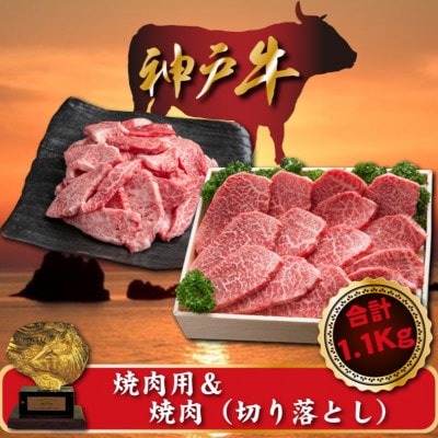 神戸牛 焼肉用＆焼肉(切り落とし)セット　合計1100g　SOY3【配送不可地域：離島】