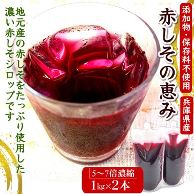 濃い赤しそシロップ「赤しその恵み」2本×1kg(5～7倍濃縮)国産赤紫蘇ジュース  かさばらない容器