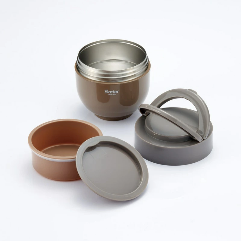 ランチジャー 弁当箱 「折りたたみハンドル付保温ジャー」 (ブラウン) 容量 800ml ステンレス ２段 ハンドル付き 保温 保冷 丼 ジャー ランチ 温かい skater 折り畳み コンパクトスケーター株式会社 680212 奈良県 奈良市 なら 10-097