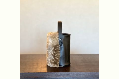 バンビ柄エコファー 2WAYバケツミニバッグ（グレー）CUSTOM BAG Milih 奈良県 奈良市 なら 48-003