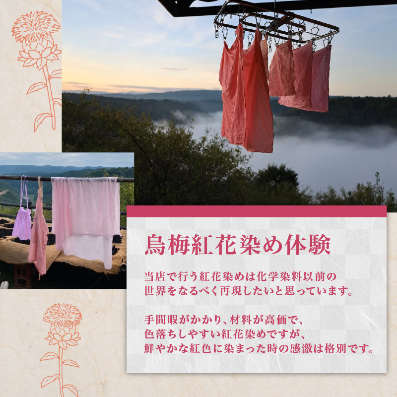 烏梅 紅花染め体験 タペストリーコース ランチ付き 染め体験 烏梅 タペストリー 家具 インテリア 染め ランチ 昼食 家庭料理 烏梅茶 お茶 お食事 食事 チケット 券 体験チケット 梅古庵 奈良県 奈良市