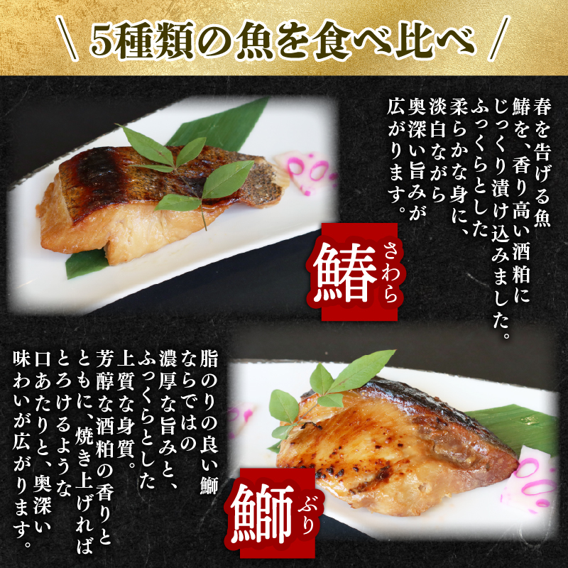 H-42【お酒に合う】大人の粕漬け 5種（鰆・鰤・鰈・銀鮭・鯛）×2