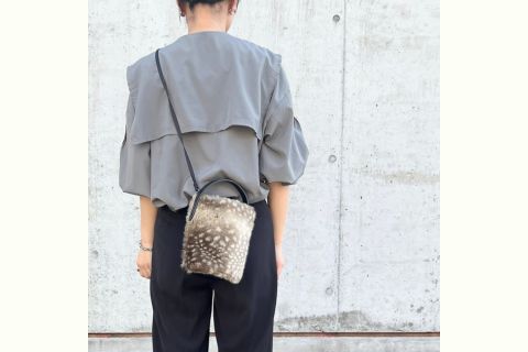 バンビ柄エコファー 2WAYバケツミニバッグ（グレー）CUSTOM BAG Milih 奈良県 奈良市 なら 48-003
