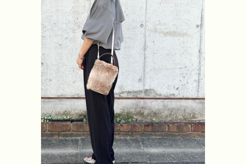 バンビ柄エコファー 2WAYバケツミニバッグ（ベージュ）CUSTOM BAG Milih 奈良県 奈良市 なら 48-004