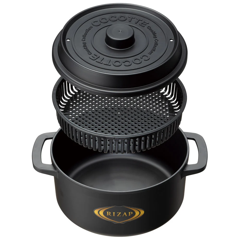 ココット風電子レンジ用鍋 1.6L (ブラック） ライザップ RIZAP （スケーター株式会社）571701 電子レンジ対応 レシピ付き 調理用品 キッチン用品 奈良県 奈良市 なら 8-052