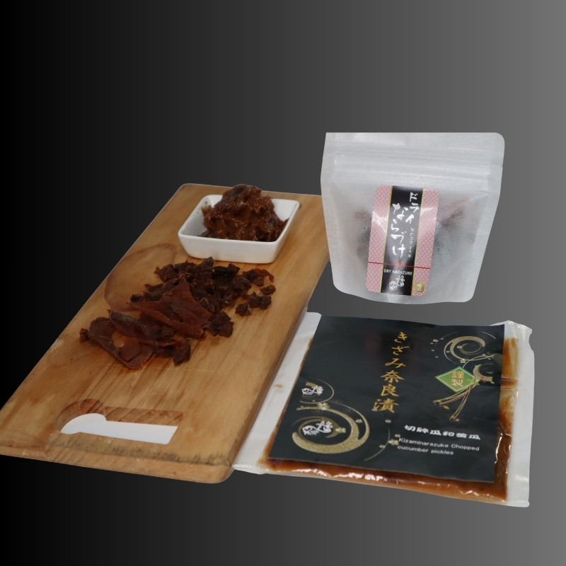 23-040 べっぴん奈良漬詰合せ（和風らー油×3、塩だれ・激辛みそ×各1、謹製きざみ奈良漬・ドライ奈良漬×各1）