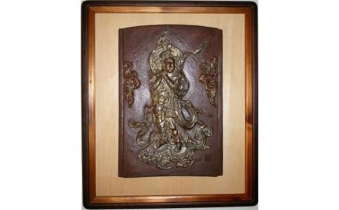 V-02 乾漆 笛吹像（額付き）（奈良東大寺大仏殿前の「八角燈籠」笛吹像模写）