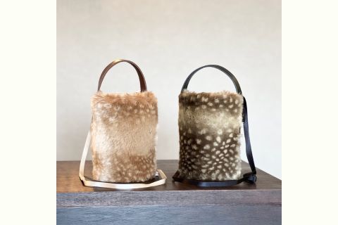 バンビ柄エコファー 2WAYバケツミニバッグ（ベージュ）CUSTOM BAG Milih 奈良県 奈良市 なら 48-004