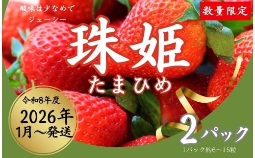 【数量限定】2026年予約販売開始  珠姫（たまひめ）×２パック 先行予約 早期終了予定あり いちご 苺 イチゴ ブランド 旬 産地 直送 フレッシュ 新鮮 いちご農家 めいとく農園 奈良県 奈良市 奈良 なら 6-285