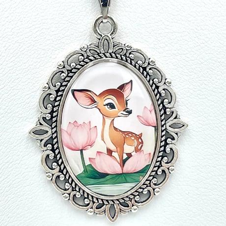 奈良の子鹿とハスのネックレス（ピンク）ジュエリー春日 奈良県 奈良市 なら 6-288