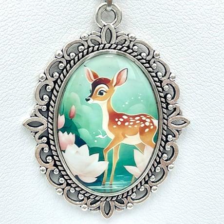 奈良の子鹿とハスのネックレス（ミドリ）ジュエリー春日 奈良県 奈良市 なら 6-289