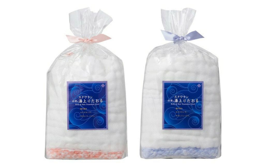 23-004 白雪ふきんスクワラン湯上りたおる（ピンク・ブルーセット）