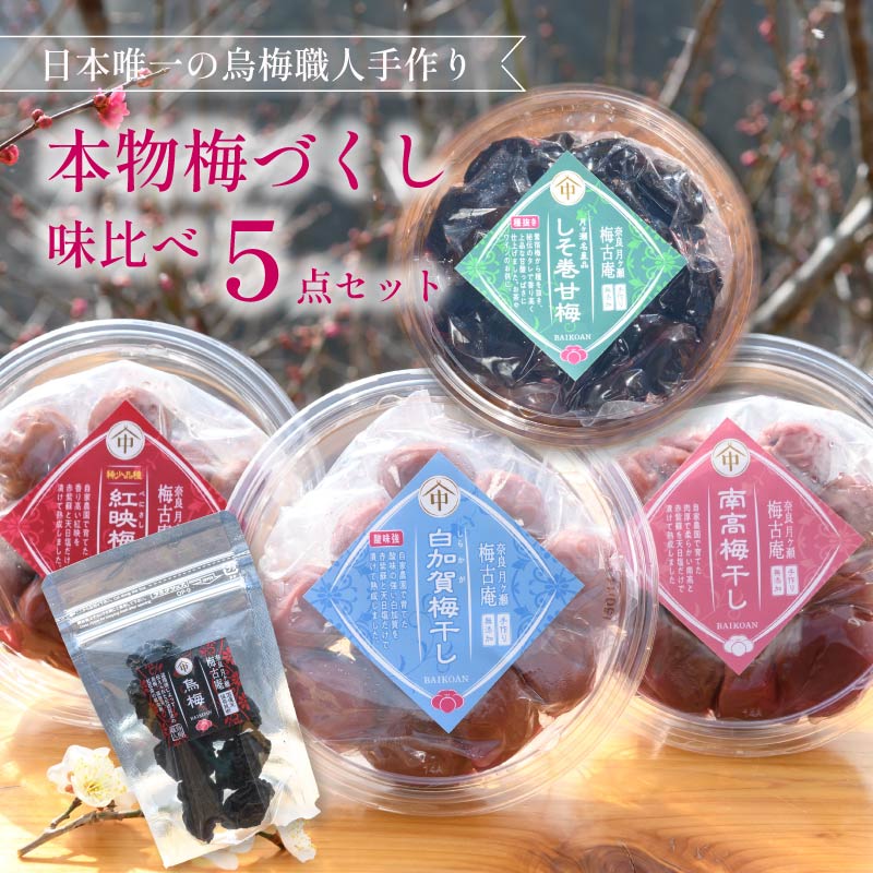 梅干し 梅づくし 5点セット 無添加 食べ比べ 梅 梅干し 南高梅 白加賀梅 紅映梅 うめ 梅干 漬物 漬け物 ご飯 白米 白飯 お弁当 おかず ご飯のお供 ごはんのお供 おつまみ おやつ お茶 梅茶 うばい 薬膳 お茶漬け 奈良県 奈良市
