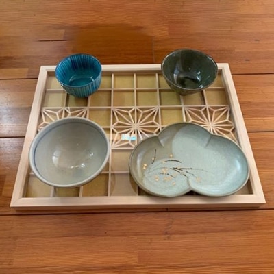 よしの組子トレー(角麻の葉・黄) 40cm×30cm×2cm