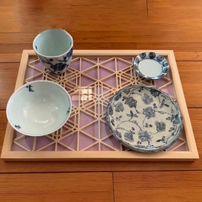 よしの組子トレー(胡麻柄亀甲・薄紫) 40cm×30cm×2cm