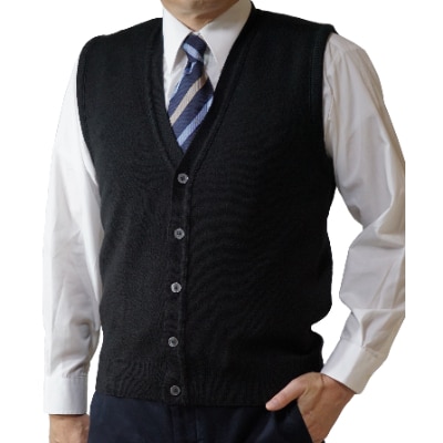 無地 メンズニット オープンベスト クロ LL寸 15220
