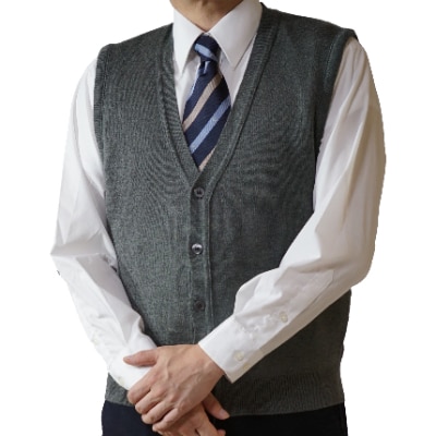 無地 メンズニット オープンベスト グレー M寸 15220