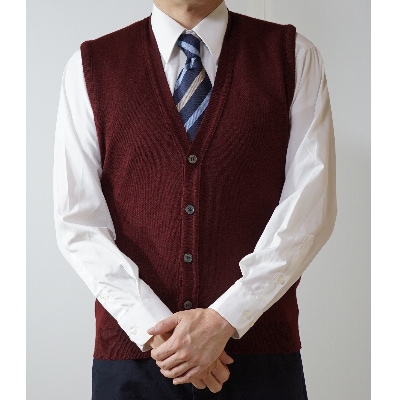 無地 メンズニット オープンベスト ワイン M寸 15220