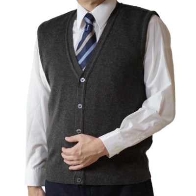 無地 メンズニット オープンベスト チャコール L寸 15220