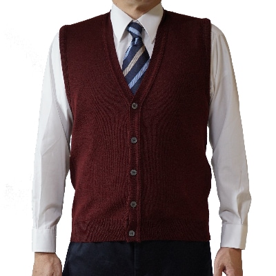 無地 メンズニット オープンベスト ワイン L寸 15220