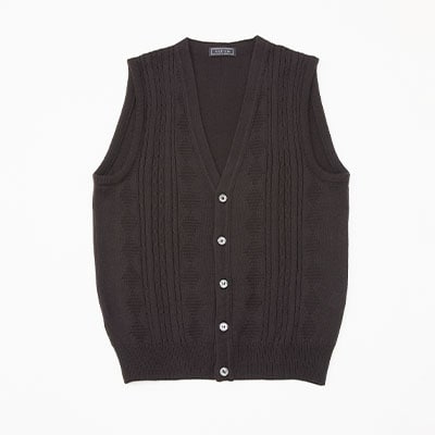 模様有 メンズニット オープンベスト クロ L寸 15150