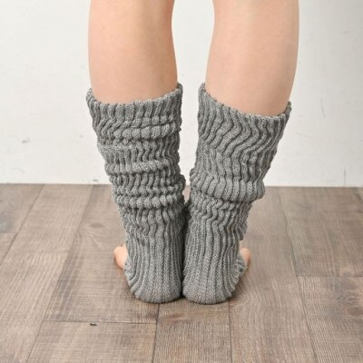 日本製 オーガニックコットン 内側シルク レッグウォーマー グレー (72005-7333)