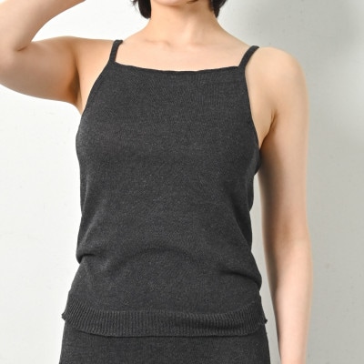 日本製 オーガニックコットン ゆるふわ キャミ M-L 無縫製 チャコール(6662-7621)