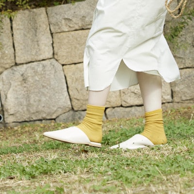 【With Knit】裏返しオーガニックコットンソックス(マスタード)1足/NSGK22-06