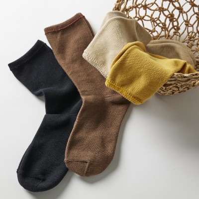 【With Knit】裏返しオーガニックコットンソックス(ブラウン)1足/NSGK22-06