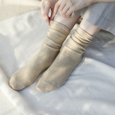 裏返しオーガニックコットンソックス(杢ベージュ)1足/NSGK22-06