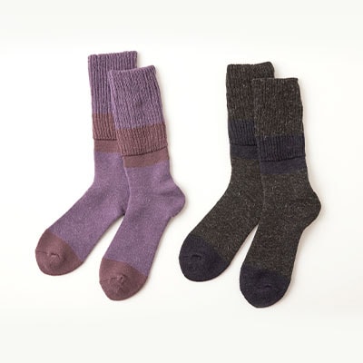口ゴム超ゆったり足首あったか靴下　25-27　パープルとチャコール