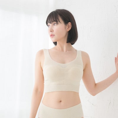 日本製 オーガニックコットン ゆったりブラ (パット付) 無縫製 生成 (6681-S7366)