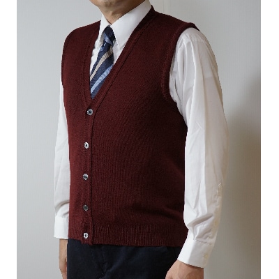 無地 メンズニット オープンベスト ワイン M寸 15220