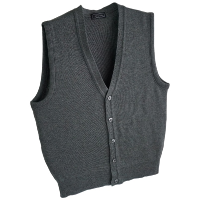 無地 メンズニット オープンベスト チャコール L寸 15220