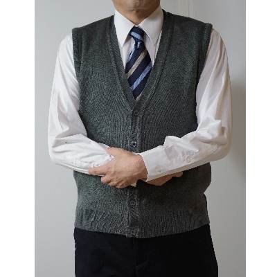 無地 メンズニット オープンベスト グレー L寸 15220