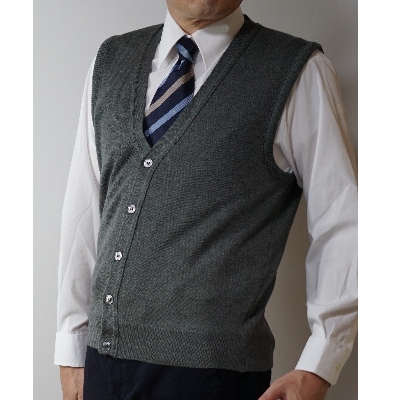 無地 メンズニット オープンベスト グレー LL寸 15220