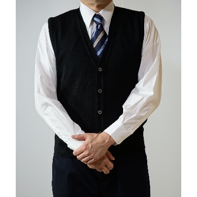 無地 メンズニット オープンベスト クロ S寸 15220