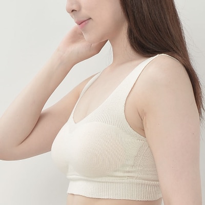 日本製 シルク ニット ブラジャー 無縫製 お肌よろこぶ (パット付) 白 (781-7531)