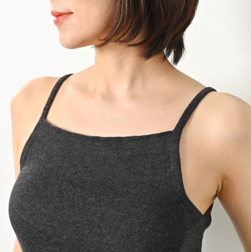 日本製 オーガニックコットン ゆるふわ キャミ S-M 無縫製 チャコール (6661-7356)