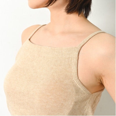 日本製 オーガニックコットン ゆるふわ キャミ S-M 無縫製 ナチュラル(6661-7357)