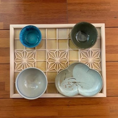 よしの組子トレー(角麻の葉・黄) 40cm×30cm×2cm