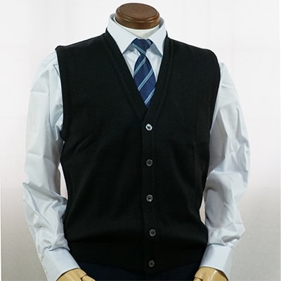無地 メンズニット オープンベスト クロ L寸 15220