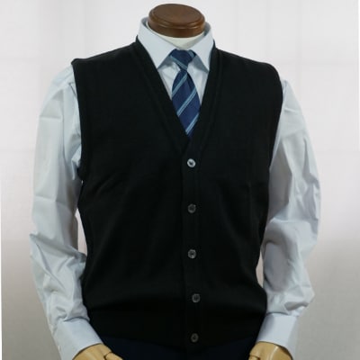 無地 メンズニット オープンベスト クロ LL寸 15220