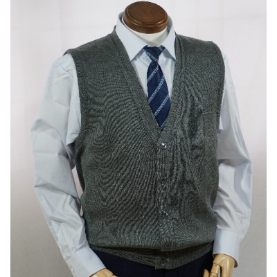 無地 メンズニット オープンベスト グレー M寸 15220