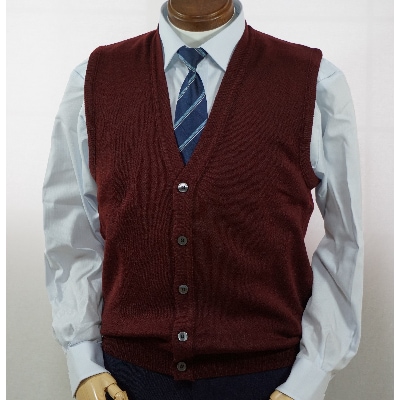 無地 メンズニット オープンベスト ワイン M寸 15220