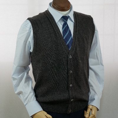 無地 メンズニット オープンベスト チャコール L寸 15220