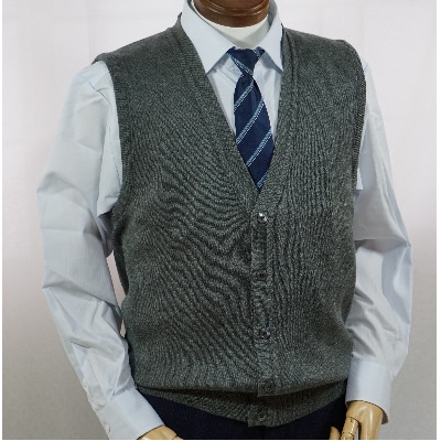 無地 メンズニット オープンベスト グレー L寸 15220