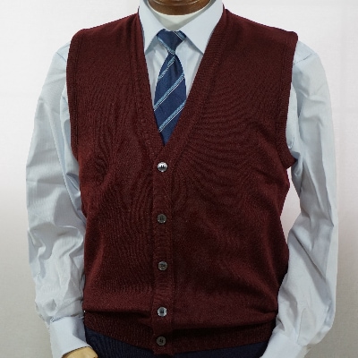 無地 メンズニット オープンベスト ワイン L寸 15220