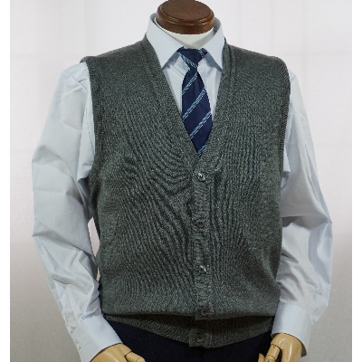 無地 メンズニット オープンベスト グレー LL寸 15220