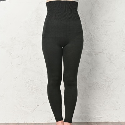 日本製 シルク あったか レギンス 9分丈 腹巻きパンツ 無縫製 ブラック (637-7550)